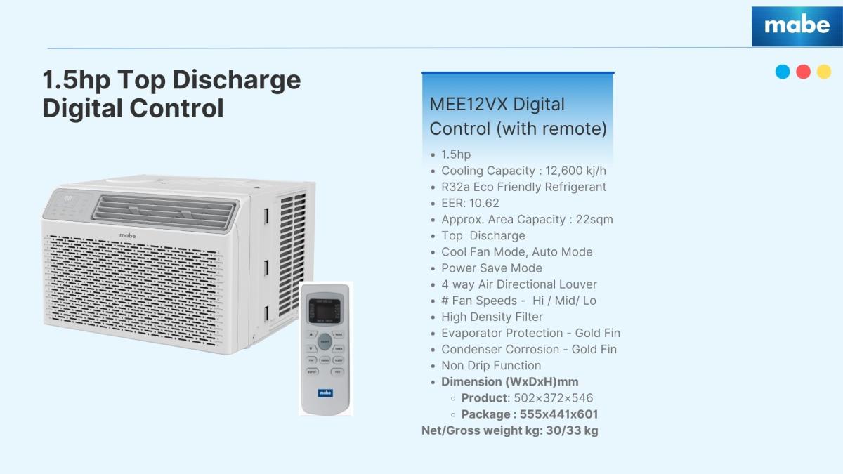 Mabe Appliances MEE12VX (1.5hp) Digital Control Compact Size Mabe